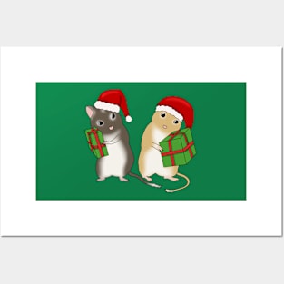 Two cute gerbils with Christmas hats and presents Posters and Art